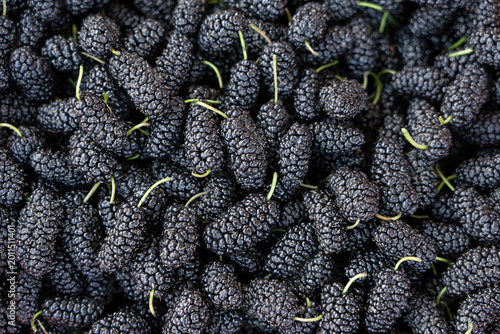 Valokuva Fresh black mulberries displaying healthy ripe fruit background