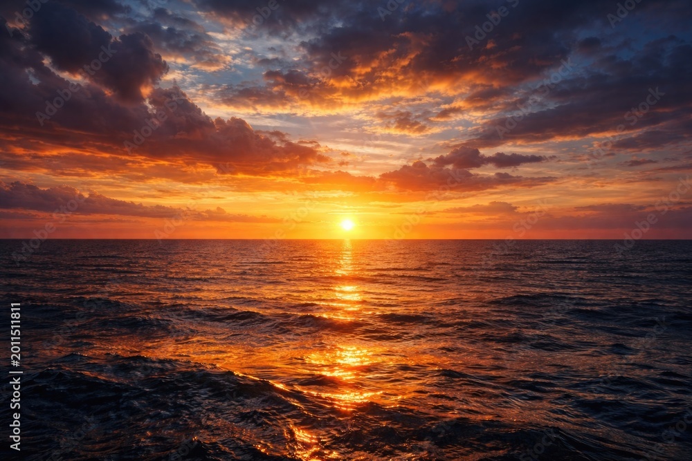 Fototapeta premium Beautiful marine horizon at sundown featuring glowing water and atmospheric sky