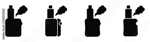 Bild auf Leinwand Vape mod icons set, electronic cigarette silhouettes with vapor clouds, black mi