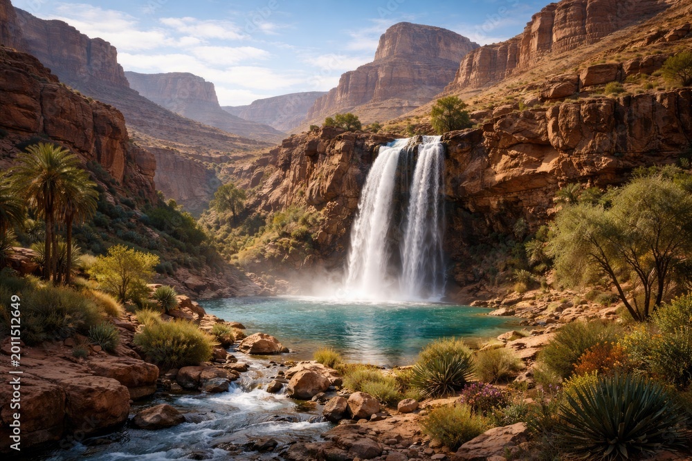 Obraz premium Picturesque waterfall nestled in a serene highland desert setting