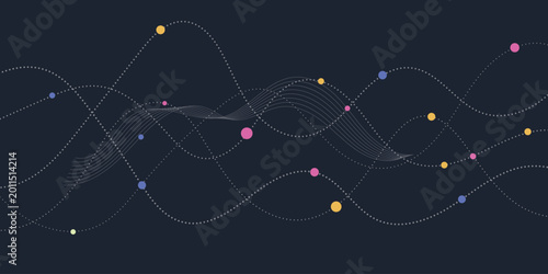 Canvastavla Abstract technology wave background with dotted lines and nodes