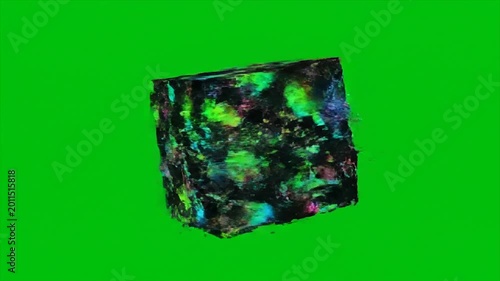Abstract digital cube with colorful patterns on a green background