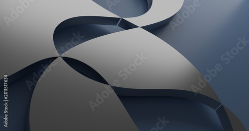 Tableau sur toile 3d render abstract curved metal object on blue  background wallpaper