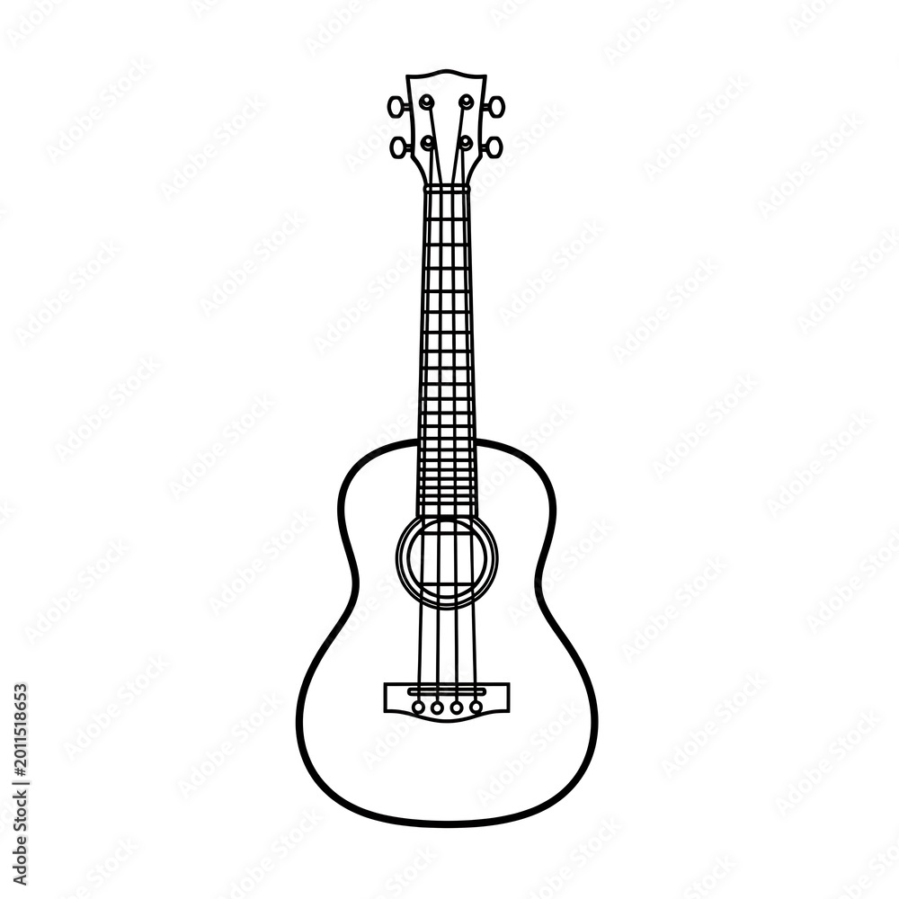 Obraz premium Simple Black Line Ukulele Standing Upright on White Background