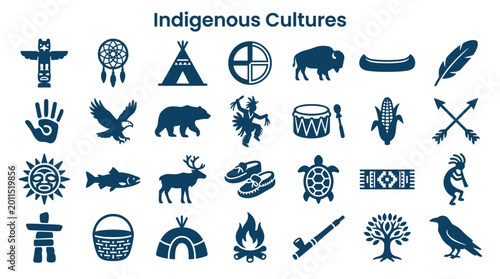 Schilderij op canvas Indigenous Cultures Icons and Symbols Collection Diverse Native American Heritag