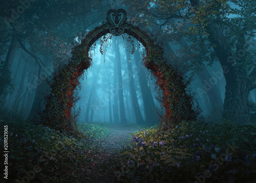 Mystical Ancient Archway Standing in an Enchanted Fairy Forest Representing Magic and New Hidden Pathways
