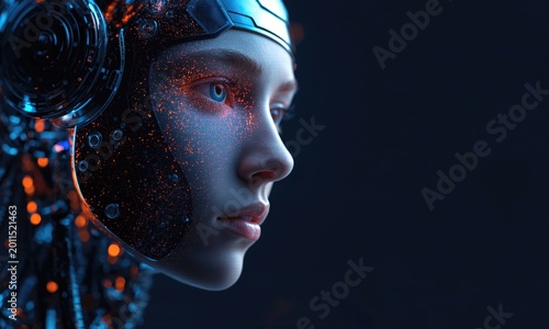 Futuristic Cyborg Portrait Representing Artificial Intelligence Innovation and Human Machine Integration for Modern Enterprise Leadership