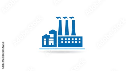 Blue Industrial Factory Silhouette with Chimneys