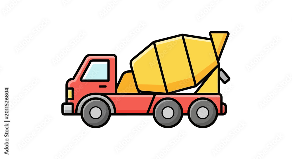 Fototapeta premium Flat Design Concrete Mixer Truck Icon Isolated on White Background for Construction Projects