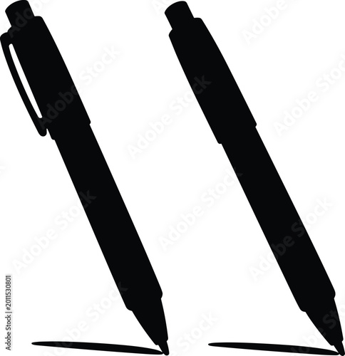 Fotografija Black Pen Silhouette Vector Set with Minimalist Ballpoint Pen Icons for Writing