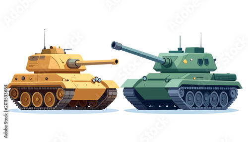 Two military tanks facing each other on a white background.