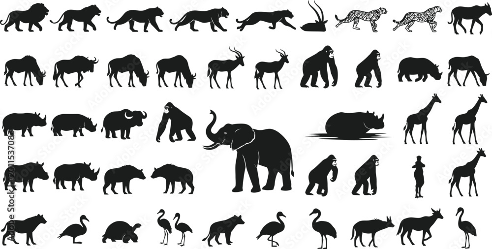 Fototapeta premium Black and white african animals vector illustration Vector