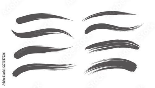 Fotografie Collection of eight dark grey abstract brush strokes white black charcoal clean