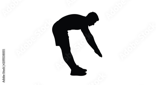 Foto Man bending over stretching exercise silhouette high quality professional detail