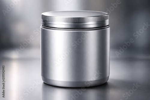 Realistic mock up of silver plastic jar for butter and powder