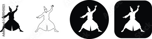 Photography Dervish dancer in wide pants silhouette and outline set whirling dervish black a
