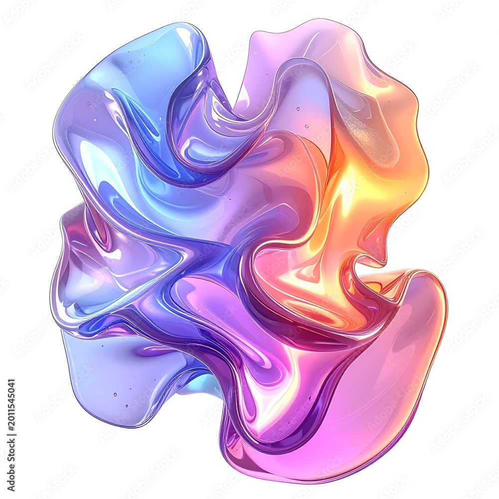 Obraz premium abstract fluid shape with iridescent metallic texture, swirling organic