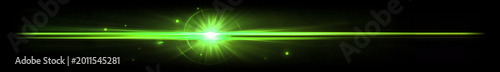 Green Horizontal Lens Flare Overlay with Sparkles on Dark Background