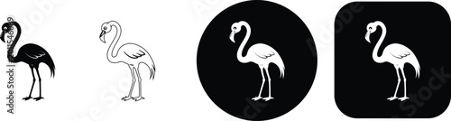 Bild auf Leinwand Standing flamingo bird in multiple formats outline black and white