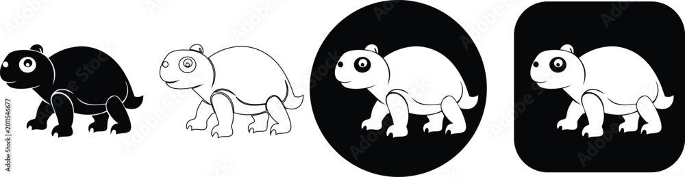 Fototapeta premium Cartoon turtle walking in multiple styles black and white turtle animal cartoon animal