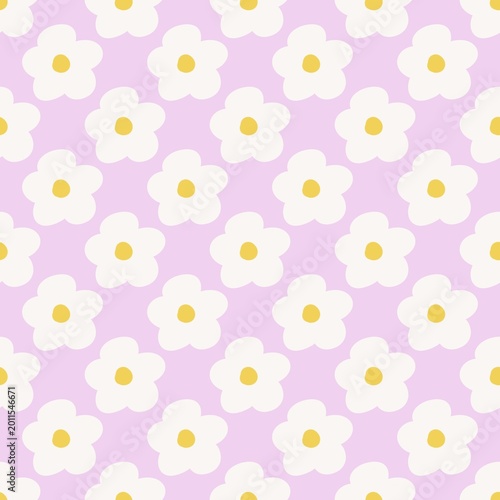 Seamless Daisy Flower Pattern on Pastel Purple Background – Cute Minimal Floral Design