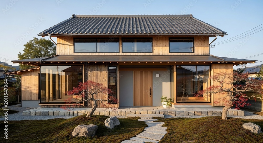 Fototapeta premium Japanese style house exterior facade