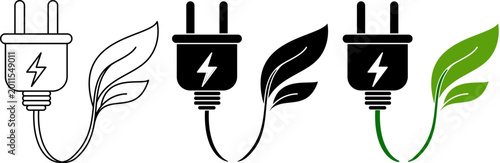 Electric Plug Green Leaf Logo. Eco Friendly Energy Concept Vector Illustration