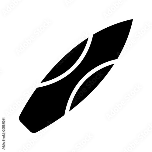 Surf board icon. Sports and water sports filled symbol. Black and white.