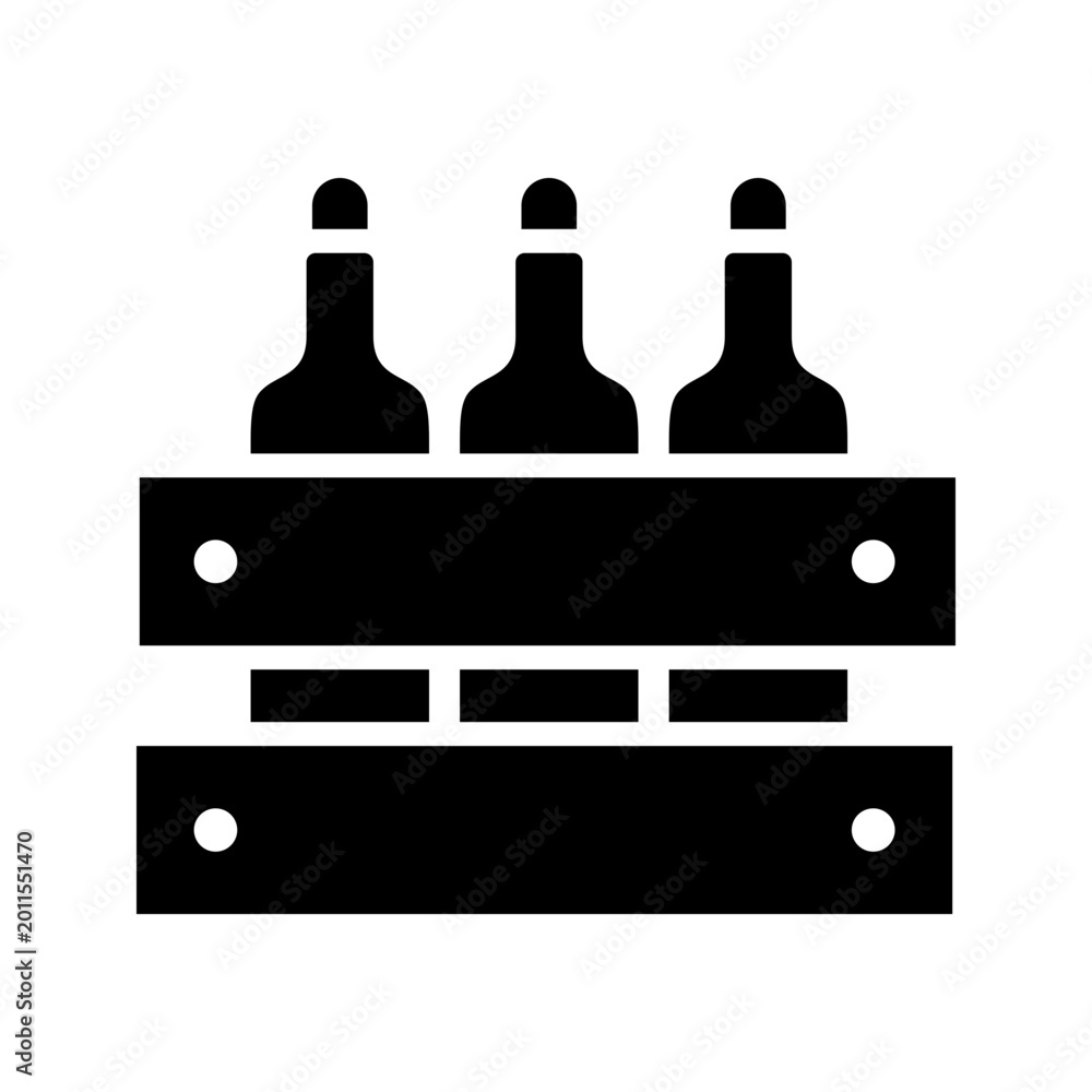 Naklejka premium Wine crate icon. Industry and packaging filled symbol. Black and white.