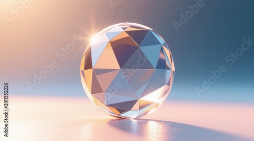 A mesmerizing crystal sphere reflecting soft light with geometric facets. Ideal for use in designs that require elegance and contemporary style.