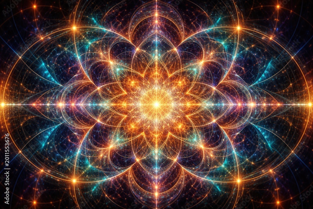 Obraz premium Luminous fractal design showcasing complex colorful geometry