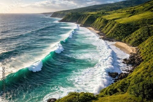 Scenic aerial shot of ocean...