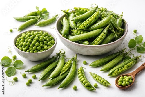 Fresh pea pods and green pe...