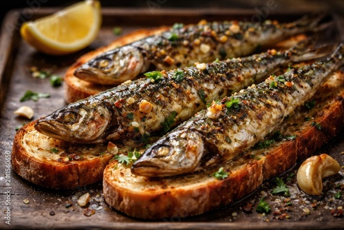 Tasty grilled sardine with ...