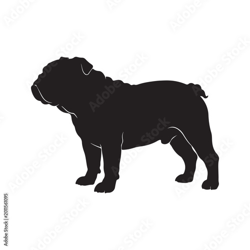 Quadro su tela Black silhouette of a bulldog with an underbite standing bulldog silhouette dog