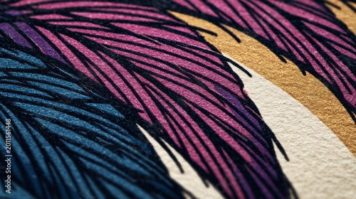 Macro of a leaf in Japanese Woodblock Print (Ukiyo-e) style, emphasizing sharp lines and block color. 