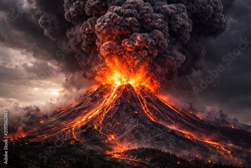 Volcano spewing molten lava...