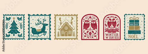 Obraz na płótnie Vintage cottage stamps, rustic house vectors, cozy home graphics, traditional bu