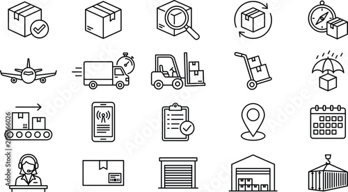 Photos Logistics and shipping line icon set with delivery tracking warehouse transport