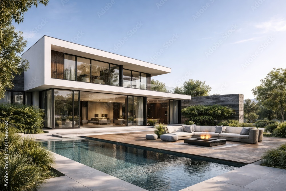 Fototapeta premium Sleek contemporary dwelling design including copyspace for text