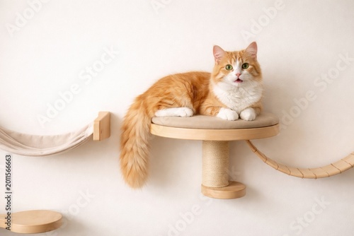 A happy young cat settling ...