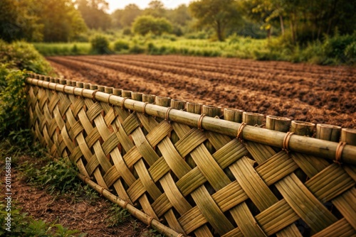 Natural bamboo fence compos...
