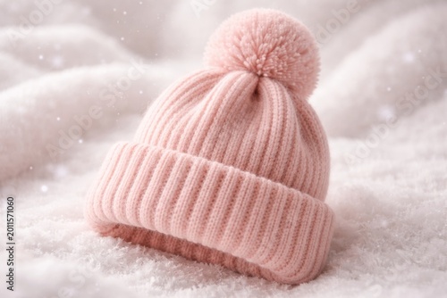 Soft pink winter hat with w...