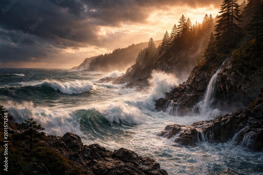 Obraz premium Majestic coastal view with tempestuous sea and nature