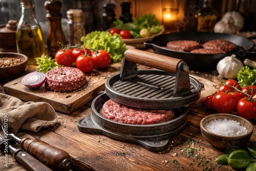 Rustic kitchen scene with a...
