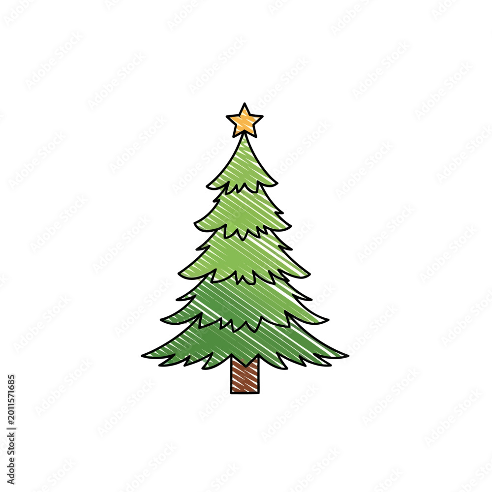 Fototapeta premium Hand-drawn Christmas Tree with Star