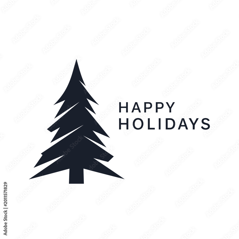 Obraz premium Minimalist Silhouette Pine Tree with Happy Holidays Text - Vector Art