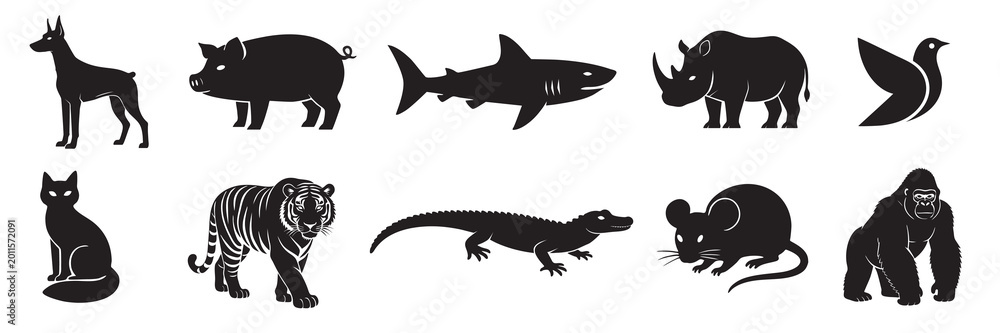 Obraz premium Black Animal Silhouettes Vector Set