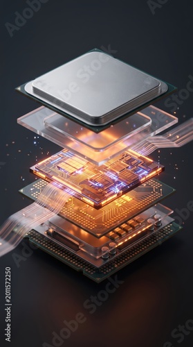3D layered chip stack with circuit board components