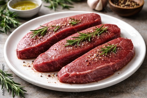 Raw ostrich steaks placed n...